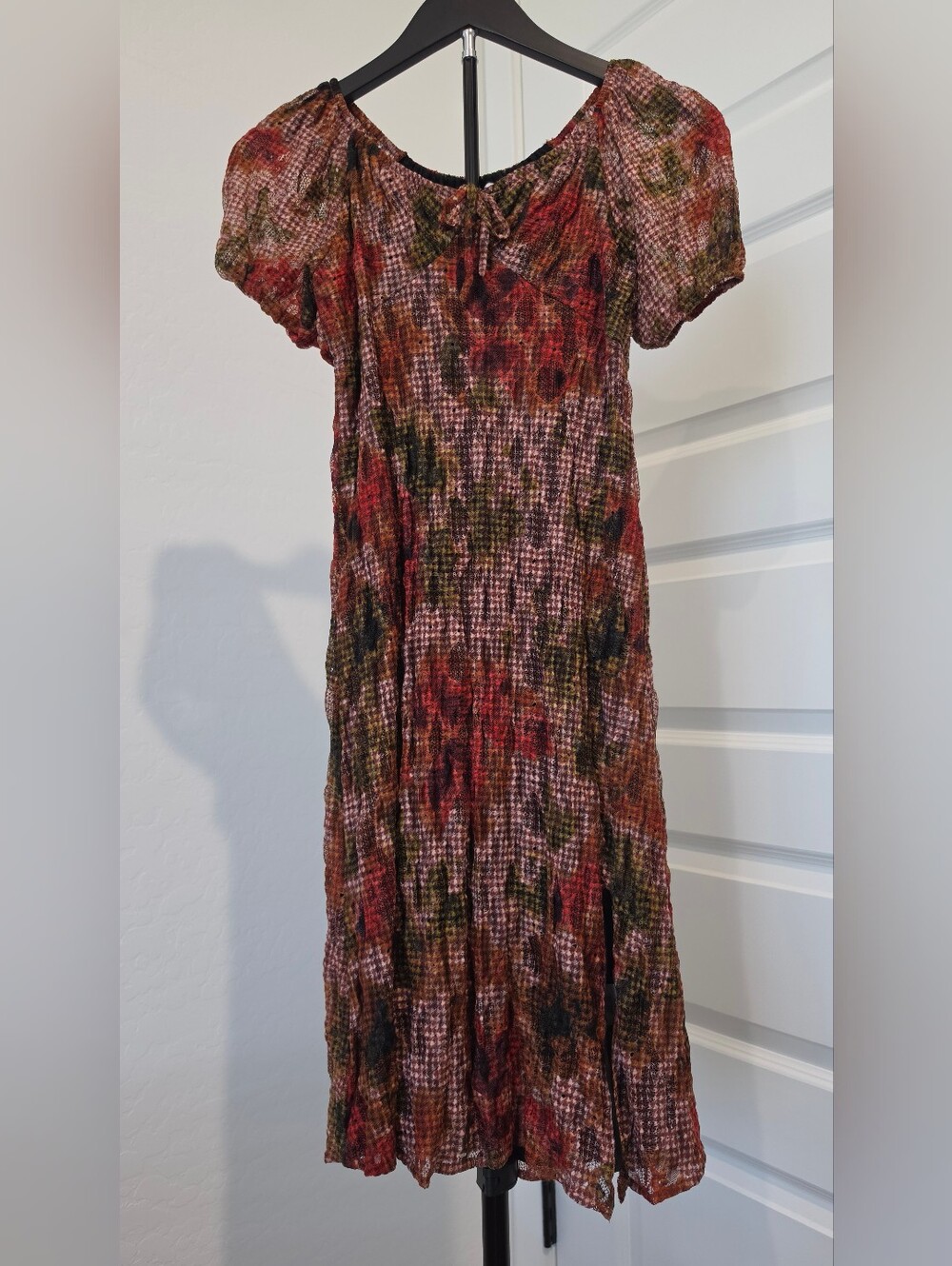 NWT GB Big Girls Metallic Floral Print Crinkle Mesh Puff Sleeve Dress Size M 10